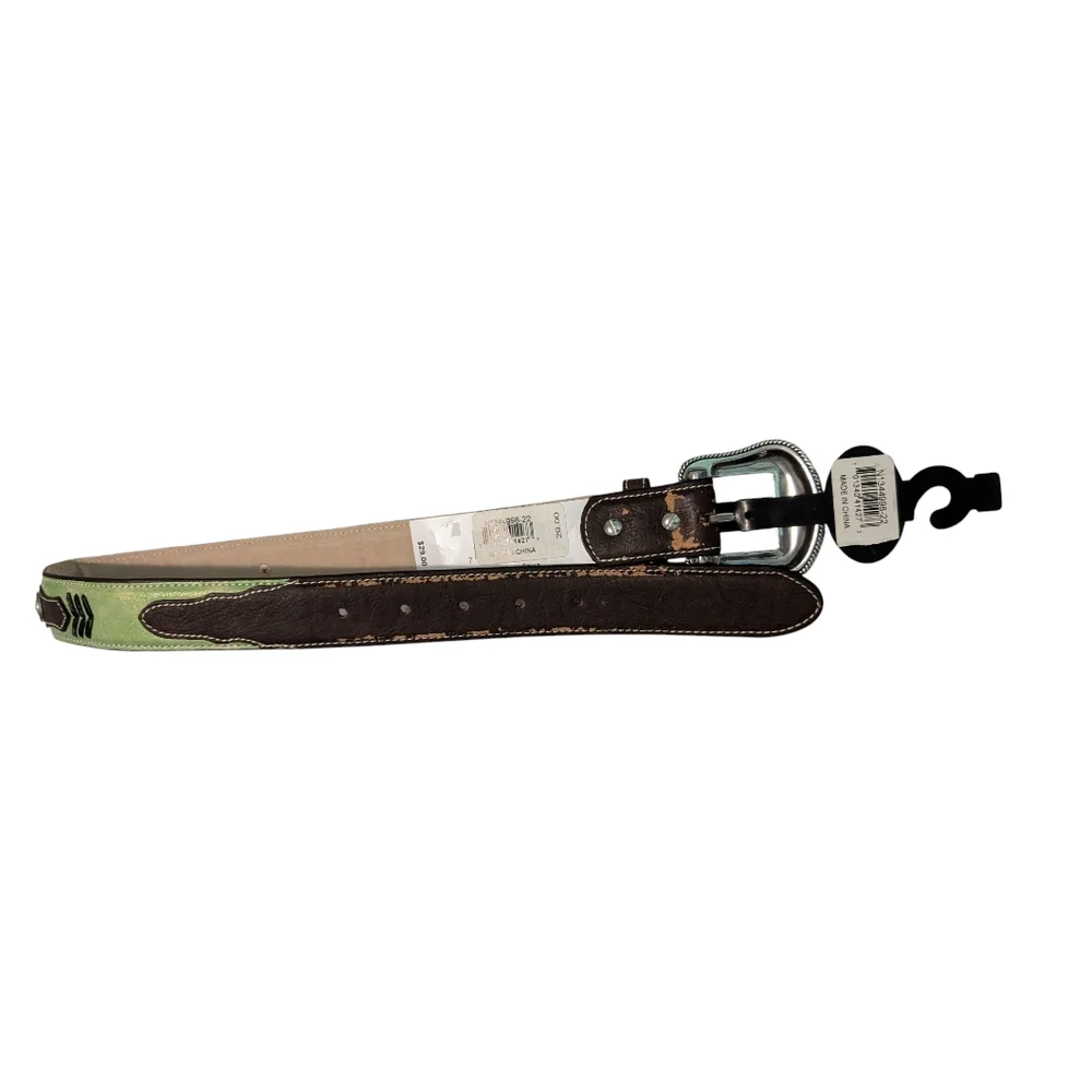 DBL Barrel Belt Girls Size 22 Brown and Lime Green‎ Belt Cowgirl NWT Flawed